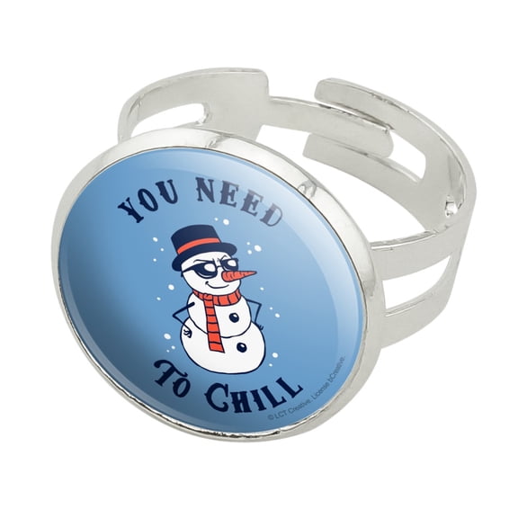 You Need To Chill Snowman Funny Humor Silver Plated Adjustable Novelty Ring