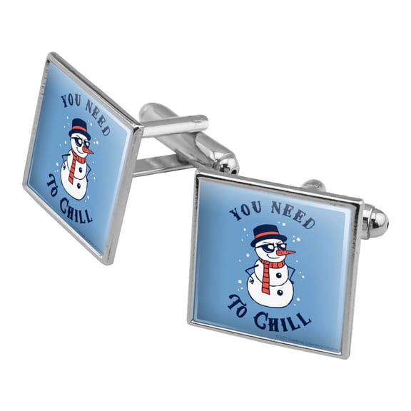 You Need To Chill Snowman Funny Humor Square Cufflink Set - Silver or Gold