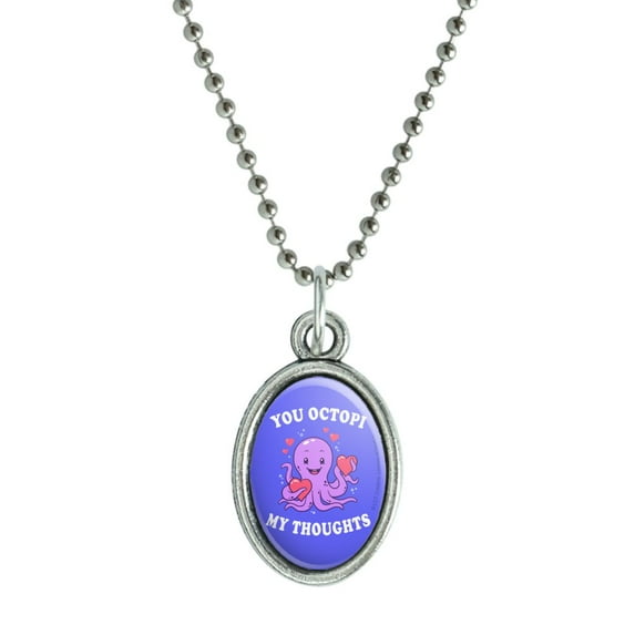 You Octopi My Thoughts Occupy Octopus Funny Humor Antiqued Oval Charm Pendant with Chain