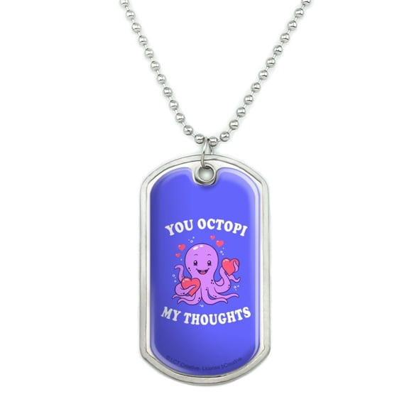 You Octopi My Thoughts Occupy Octopus Funny Humor Military Dog Tag Pendant Necklace with Chain