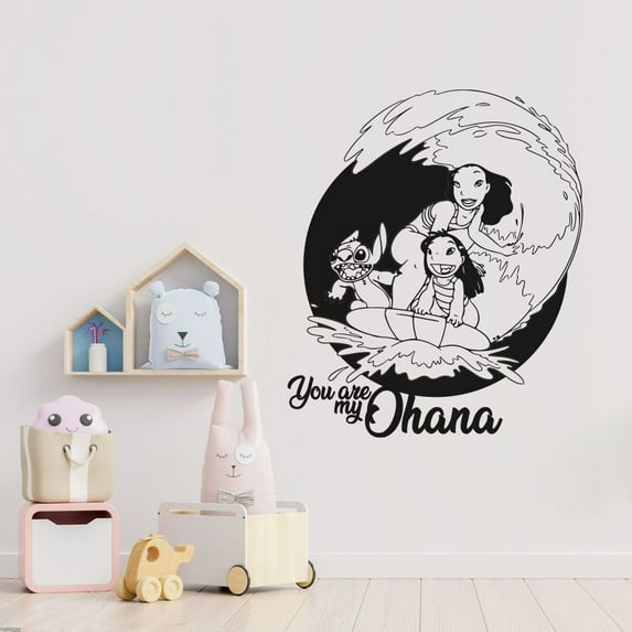 You Are My Ohana Quote Lilo and Stitch movie Lilo Stitch and Nani Surfing Vinyl Wall Sticker Art Decal Décor Home Room Kids Room Boys Girls Room Lilo Stitch Living Room Decoration Size (40x24 inch)