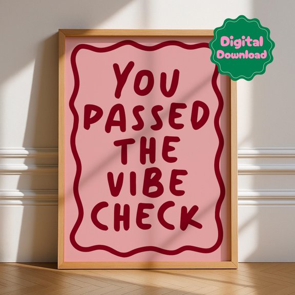 You Passed The Vibe Check Print Bold Posters Trendy Bright Decor Living Room Typography Quotes Motivational Red