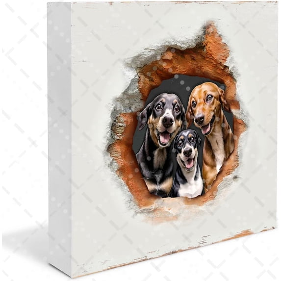 Are You Pooping Dogs Wooden Box Sign Desk Decor Dog Gifts for Dog Lovers Wood Block Plaque Box Sign for Shelf Table Decoration Funny Bathroom Decor 3D Break Through The Wall 5x5 In