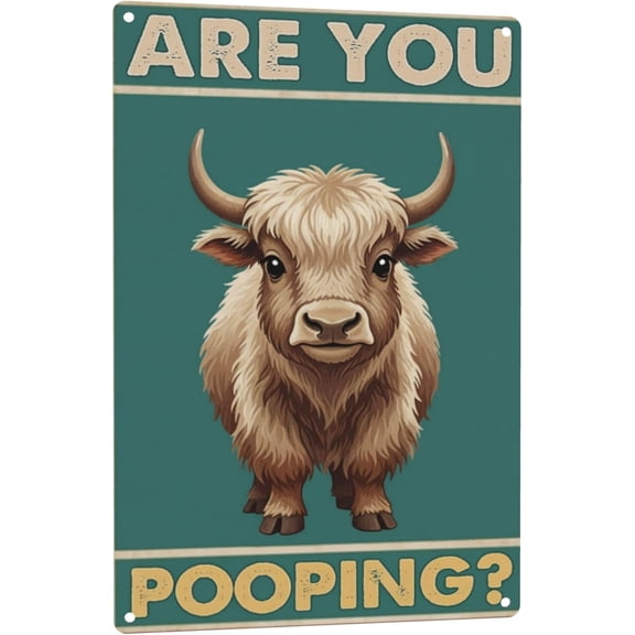 are You Pooping? Funny Bathroom Cow Sign Humorous House Rules Bathroom Decor Novelty Metal Sign for Toilet Cute & Quirky Home Decor 12x8 Inch Aluminum Sign 8x12 Inches Style-04