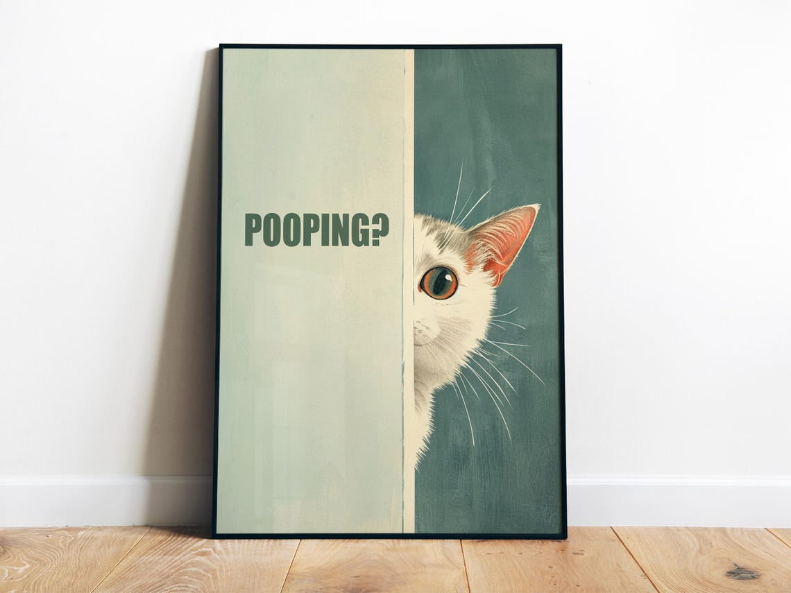 Are You Pooping Poster Cat Bathroom Art Print Funny Toilet Wall Art ...