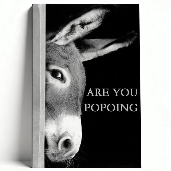 Are You Popoing Framed Canvas Wall Art - Funny Donkey Peeking Print, Humorous Bathroom Decor, Black And White Animal Artwork For Toilet, Washroom, Guest Bathroom 8*12inch(20*30cm)