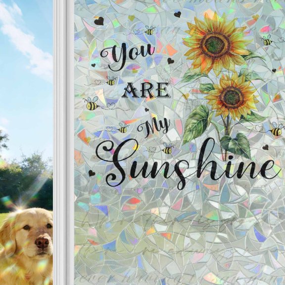 You Are Rainbow Window Privacy Film, My Sunshine Vintage Pastoral Sunflower Farmhouse Stained Glass Window Film, Sun Blocking Glass Clings Static Cling Non Adhesive Door Stickers 17.7 x 39.3 Inches