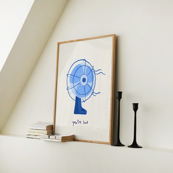 You'Re Hot Print Blue Fan Drawing