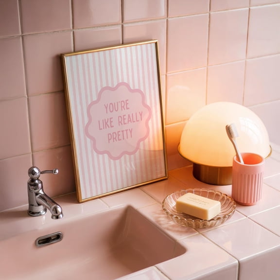 You'Re Like Really Pretty Pink Preppy Striped Art Poster, Unframed Size 16x24