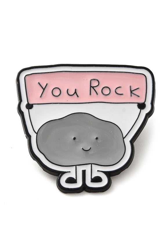 You Rock Cartoon Man Alloy Enamel Pins Brooches Gray 29x29.5mm