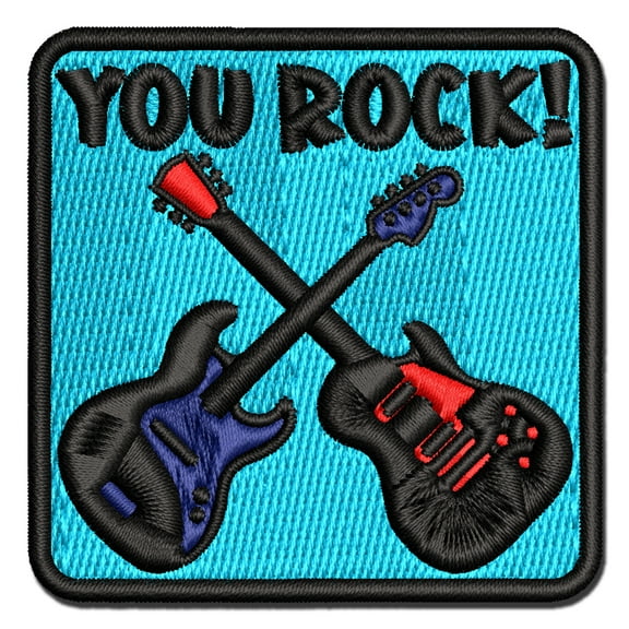 You Rock Electric Guitars Applique Multi-Color Embroidered Iron-On Patch - 2.5 Inch Small