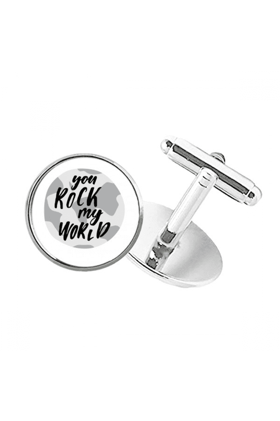 You Rock My World Quote Style Round Button Cuff Clip Stud Cufflinks