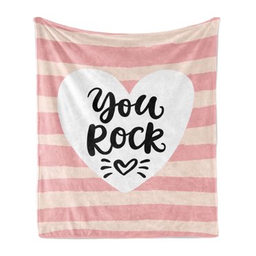 You Rock Soft Flannel Fleece Throw Blanket, Cursive Typography on Striped Background, Cozy Plush for Indoor and Outdoor Use, 70" x 90", Pink Champagne, by Ambesonne