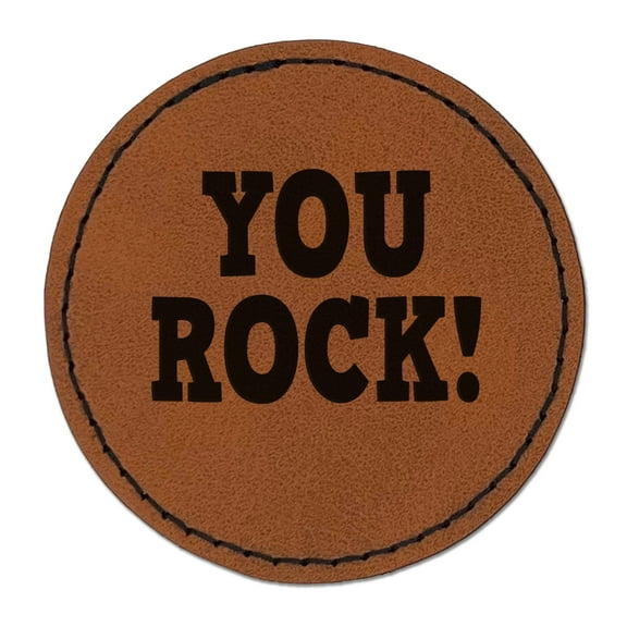 You Rock Teacher School 2.5" Faux Leather Round Engraved Iron-On Patch - Brown
