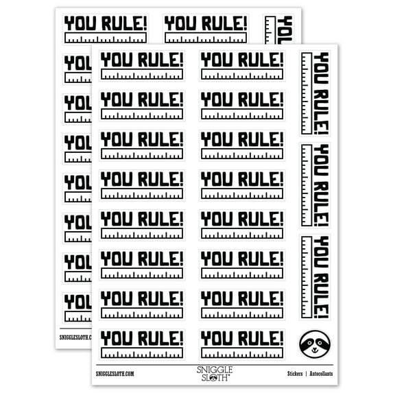 You Rule Ruler Teacher Student School Sticker Set - White - Matte Finish - 2.00" Large