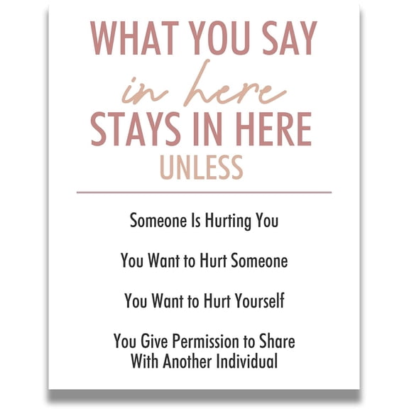 What You Say In Here Stays In Here - Wall Decor for Therapy Office - Mindfulness Wall Decor - Counseling Office - Mental Health Wall Art - School Psychologist, Therapist poster