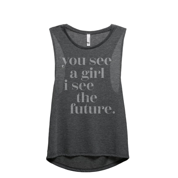 You See A Girl I See The Future Women's Fashion Sleeveless Muscle Workout Yoga Tank Top Charcoal Grey 2X-Large