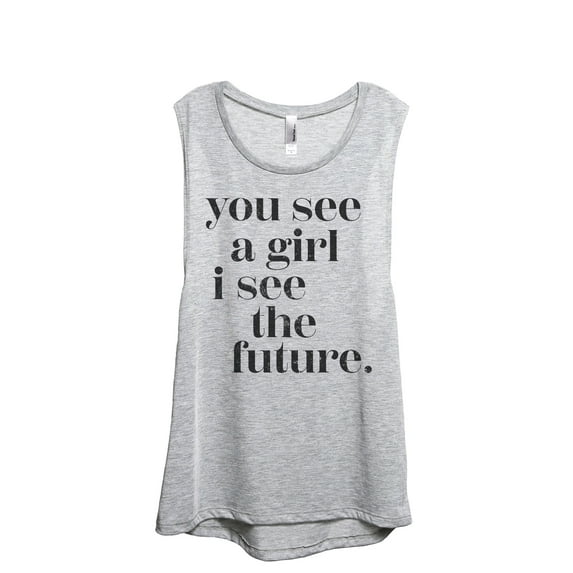 You See A Girl I See The Future Women's Fashion Sleeveless Muscle Workout Yoga Tank Top Sport Grey Medium