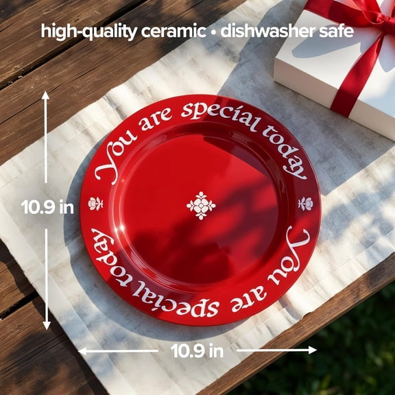 "You Are Special Today Red Plate - 10.63" Decorative Chinaware Celebration Dish, Ceramic Tableware for Birthdays, Anniversaries, Promotions, Family Traditions - Dishwasher Safe