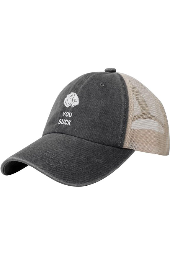 You Suck Offensive Outdoor Washed Denim Mesh Hat Denim Baseball Cap Cowboy Hat