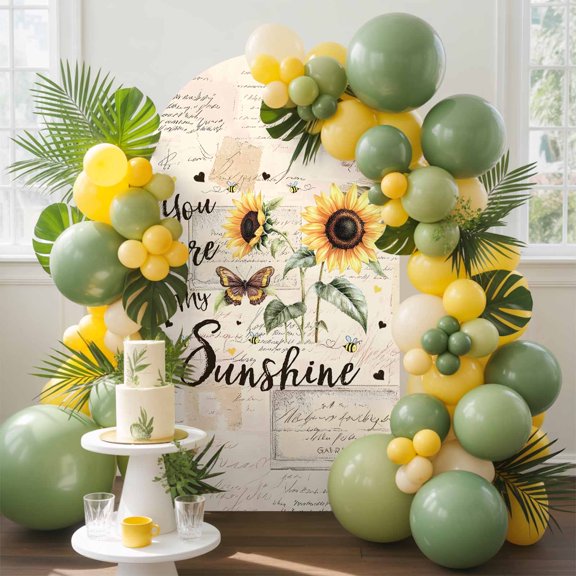 You Are My Sunshine Arch Backdrop Cover, 6.6FT, Sunflower Flowers Bee Farm Spandex Arch Covers Double-Sided Backdrop for Wedding Birthday Party Photo Background Decoration