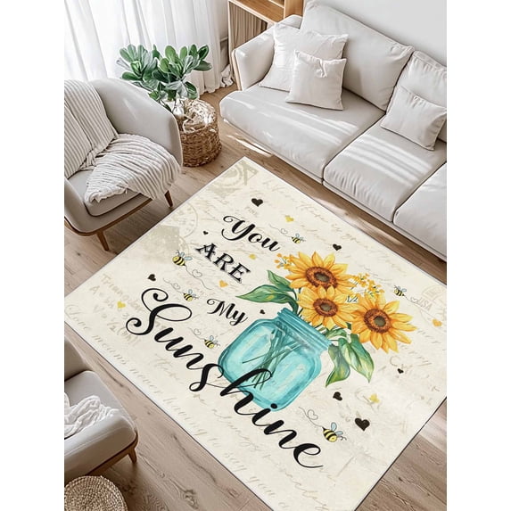 You Are My Sunshine Area Rug for Bedroom 5x7 Ft Retro Sunflower Bee Farm Super Soft fuzzy Throw Rug Non-Slip Fluffy Plush Indoor Floor Carpet for Living Room Nursery Home Decor