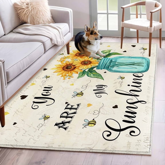 You Are My Sunshine Area Rugs 4x6 ft Retro Sunflower Bee Farm Washable Rug Non Slip Indoor Carpet Absorbent Floor Mat for Living Room Bedroom Dining Room
