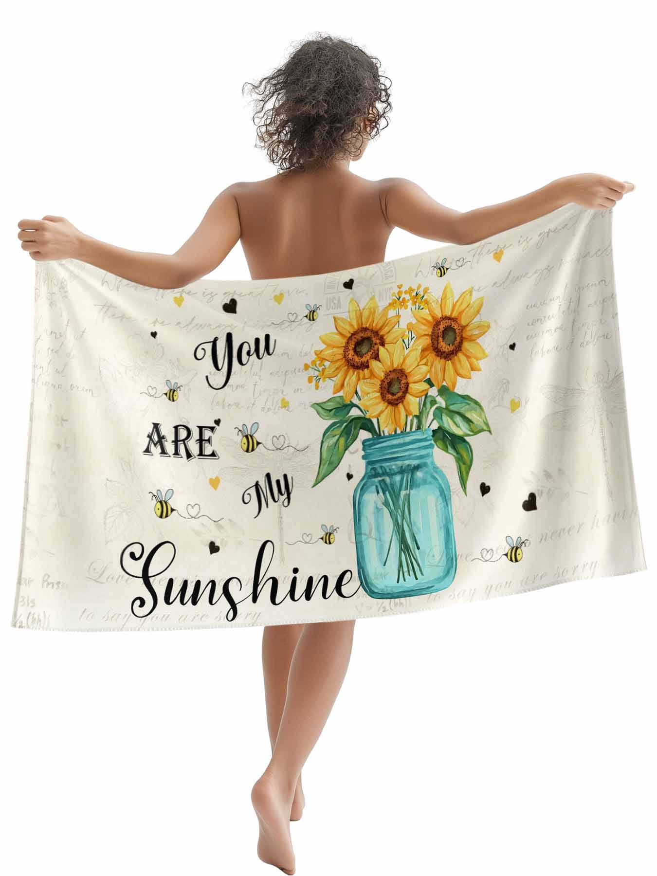 You Are My Sunshine Beach Towels Blanket Soft & Absorbent Quick Dry Microfiber Vintage Sunflower Motivational&nbsp;Quotes Pool Towels for Swimming ,Yoga, Sports, Gym, Camping,Large 30X60in,