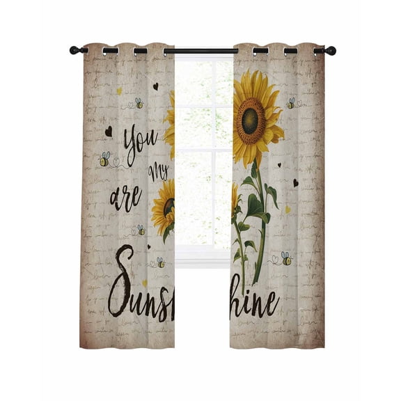 You Are My Sunshine Blackout Curtains 63 Inch Length Vintage Sunflowers Newspaper Texture Thermal Insulated Window Curtain Window Drapes 2 Panels for Bedroom Living Room 42"Wx63"L