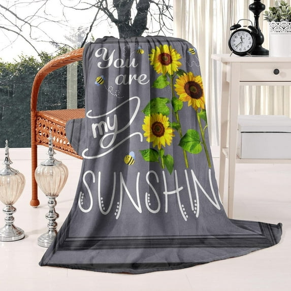 You are My Sunshine Blanket Reversible Plush Softest Blanket Cozy Sherpa Fleece Blanket for Couch Bed Sunflower Blanket Lightweight Travel Camp Blanket for Kids Adult 60x50
