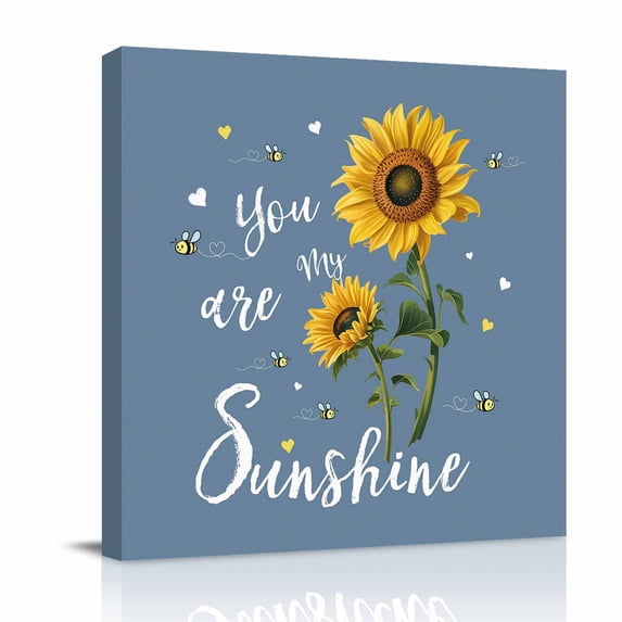 You Are My Sunshine Canvas Wall Art for Living Room, Vintage Country Yellow Sunflower Floral Bees Heart Haze Blue Poster Print Painting for Bedroom Home Decor Wall Pictures Prepare To Hang 10"x10"