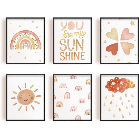 You Are My Sunshine Canvas Wall Art Rainbow Picture Print Boho Rainbow Decor Nursery Wall Art Poster Baby Girl Bedoom Print Toddler Room Decor 6 PCS Unframed