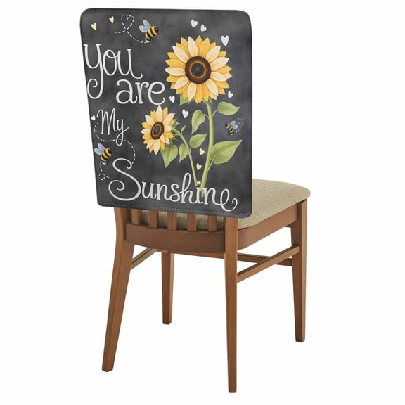 You Are My Sunshine Chair Back Covers, Dining Room Back Chair Covers Set of 8, Yellow Sunflowers Cute Bees Heart Dark Gray Removable Slipcovers Seat Protector for Kitchen Wedding Party Hotel 19"x20"