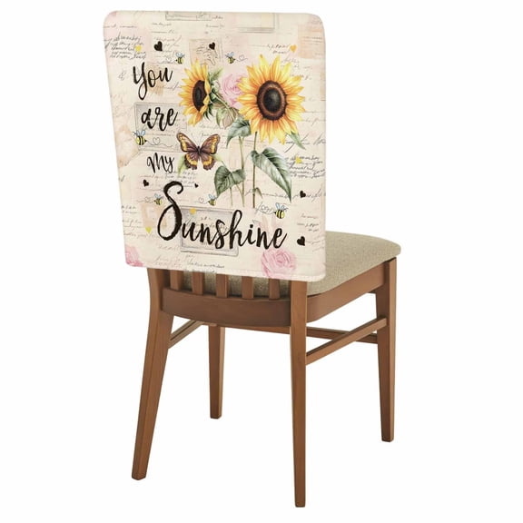 You Are My Sunshine Chair Back Covers Set of 1, Sunflower Flowers Bee Farm Stretch Dining Chair Back Slipcovers Removable Seat Cover for Kitchen Restaurant Hotel Cafe