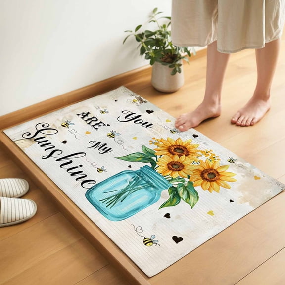 You Are My Sunshine Door Mat 16x24 Inch Vintage Sunflower Bee Farm Entryway Rug with Non-Slip Rubber, Inside Floor Mats Front Door Rug for Living Room Bathroom Bedroom Home Office