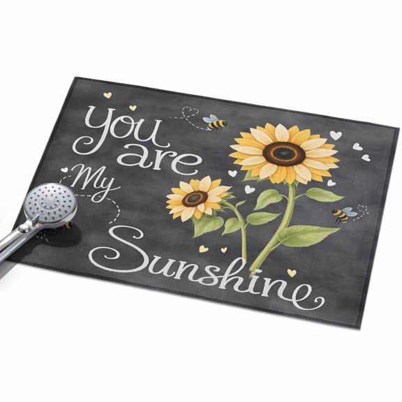 You Are My Sunshine Entryway Rug 2x3ft Washable Non Slip Bathroom Rug Indoor Floor Front Door Mat Yellow Sunflowers Cute Bees Heart Dark Gray Rectangle Area Rugs Carpet for Kitchen Office Dining Room