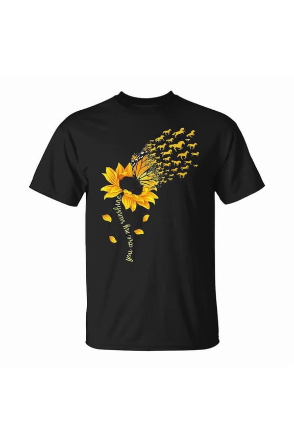You Are My Sunshine Horse Sunflower Graphic Tee – Unisex Adult Cotton T-Shirt with Cute Equestrian Design – Casual Comfortable Top for Horse Lovers or Gift Idea, Size S, Color Black