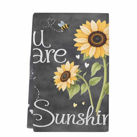 You Are My Sunshine Microfiber Kitchen Towel, Yellow Sunflowers Cute Bees Heart Dark Gray Soft Absorbent Dish Towels, Washable Dishcloths for Kitchen Cleaning, Drying Dishes, 18x28 Inches
