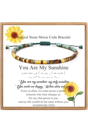 You Are My Sunshine Morse Code Beaded Bracelet with Message Card, Adjustable Cord Encouragement Gift for Daughter, Mom, Sister, Friend, Birthday, Graduation and Christmas