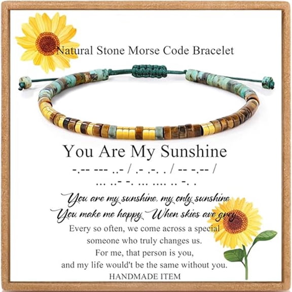 You Are My Sunshine Morse Code Beaded Bracelet with Message Card, Adjustable Cord Encouragement Gift for Daughter, Mom, Sister, Friend, Birthday, Graduation and Christmas