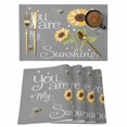 thumbnail image 1 of You Are My Sunshine Placemats Set of 4, Yellow Sunflowers Cute Bees Heart Grey Placemats for Dining Table, Place Mats for Kitchen Tabletop, Waterproof Wipeable Dining Table Mats Set, 1 of 9