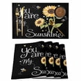 thumbnail image 1 of You Are My Sunshine Placemats Set of 6, Yellow Sunflowers Cute Bees Heart Black Placemats for Dining Table, Place Mats for Kitchen Tabletop, Waterproof Wipeable Dining Table Mats Set, 1 of 9