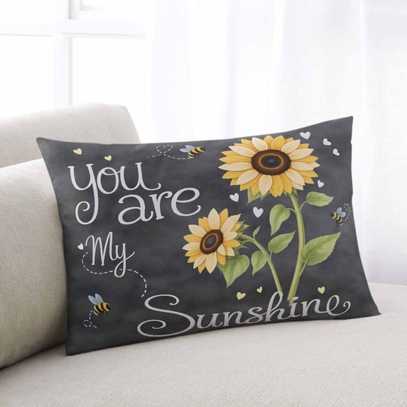 You Are My Sunshine Queen Pillow Covers, Yellow Sunflowers Cute Bees Heart Dark Gray Soft Throw Pillow Cases with Invisible Zipper, Decorative Pillowcase Pillows Protectors for Sofa Bed Chair 20"x30"