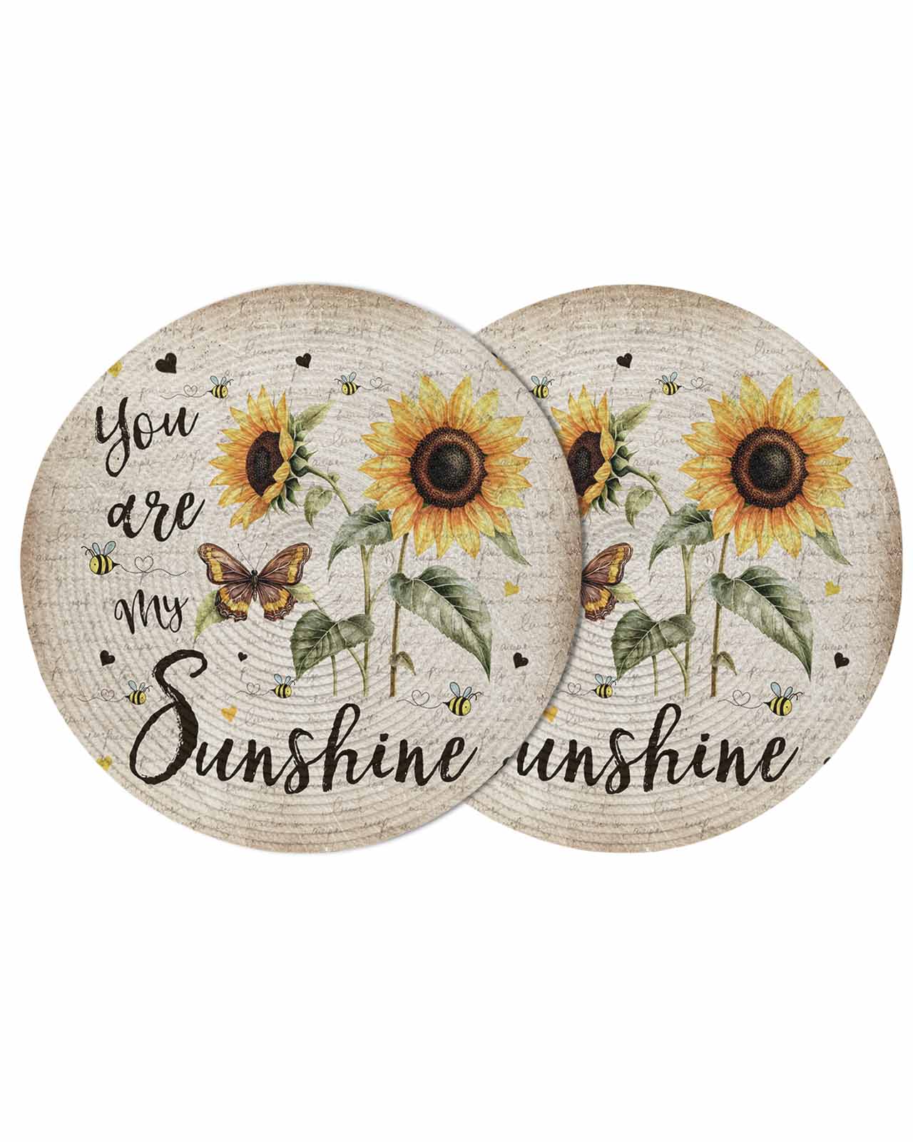 You Are My Sunshine Round Table Placemats set of 2, Rustic Sunflower ...