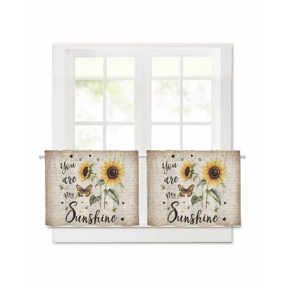 You Are My Sunshine Short Blackout Curtains 24 Inch Long Sunflowers Flower Bee Farm Rod Pocket Kitchen Curtains, 2 Panels Thermal Insulated Room Darkening Drapes for Bedroom, 30"W x 24"L