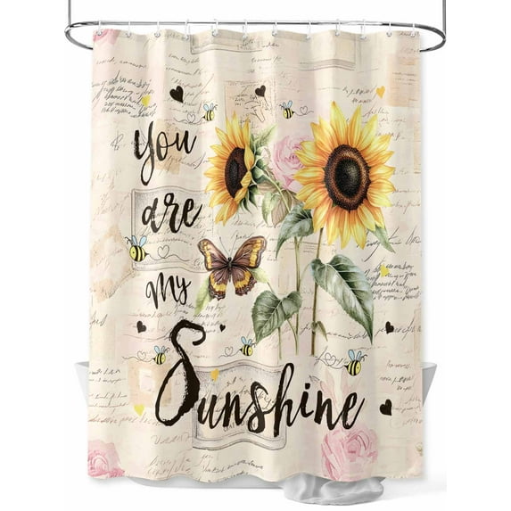 You Are My Sunshine Shower Curtain, Sunflower Flowers Bee Farm Waterproof Shower Curtain Set with 12 Hooks Lightweight Washable Fabric Shower Curtains for Bathroom 72x84 Inches