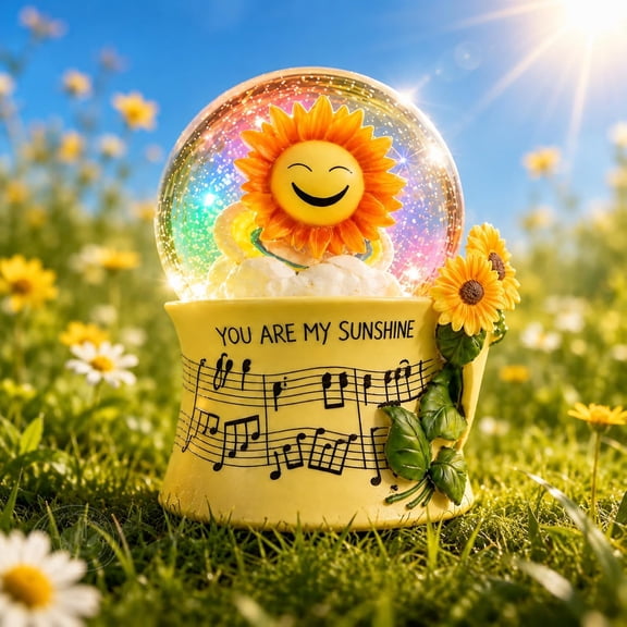 You are My Sunshine Snow Globe Music Box with Colorful Lights, Sunflower Musical Snowglobe, Wind Up Resin Flower Music Box Gifts for Mom Wife Girlfriend Grandma Women Birthday Anniversary