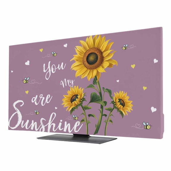You Are My Sunshine TV Dust Cover 24 Inch, Vintage Country Yellow Sunflower Floral Bee Light Purple Computer Monitor Cover Dustproof Stretchable Indoor TV Screen Protector for LED LCD Monitors