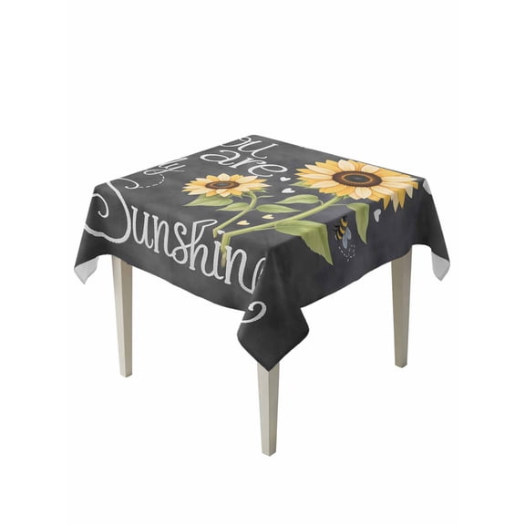 You Are My Sunshine Table Cloth, Waterproof Tablecloth for Square Tables, Yellow Sunflowers Cute Bees Heart Dark Gray Reusable Washable Fabric Table Cover for Restaurant Kitchen Dining Tables 60"x60"