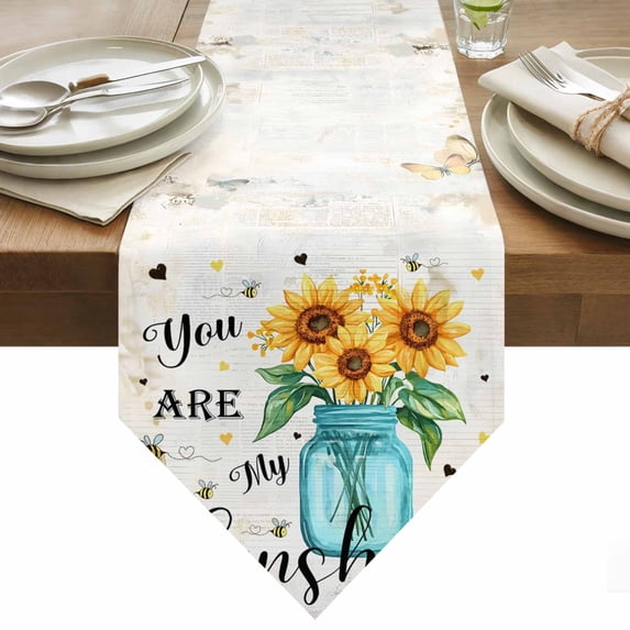 You Are My Sunshine Table Runner 36 Inches Long Vintage Sunflower Bee Farm Table Runners for Dining Room Tabletop Dresser Scarf Home Party Banquet Wedding Holiday Decoration